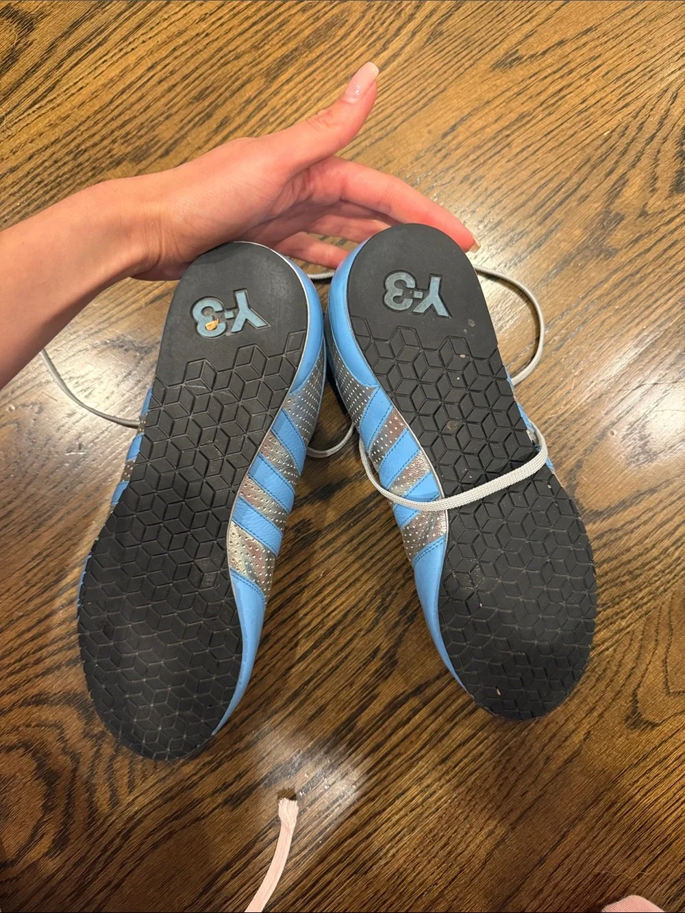Y-3 Sky Blue and Metallic Silver Lace-Up Sneakers